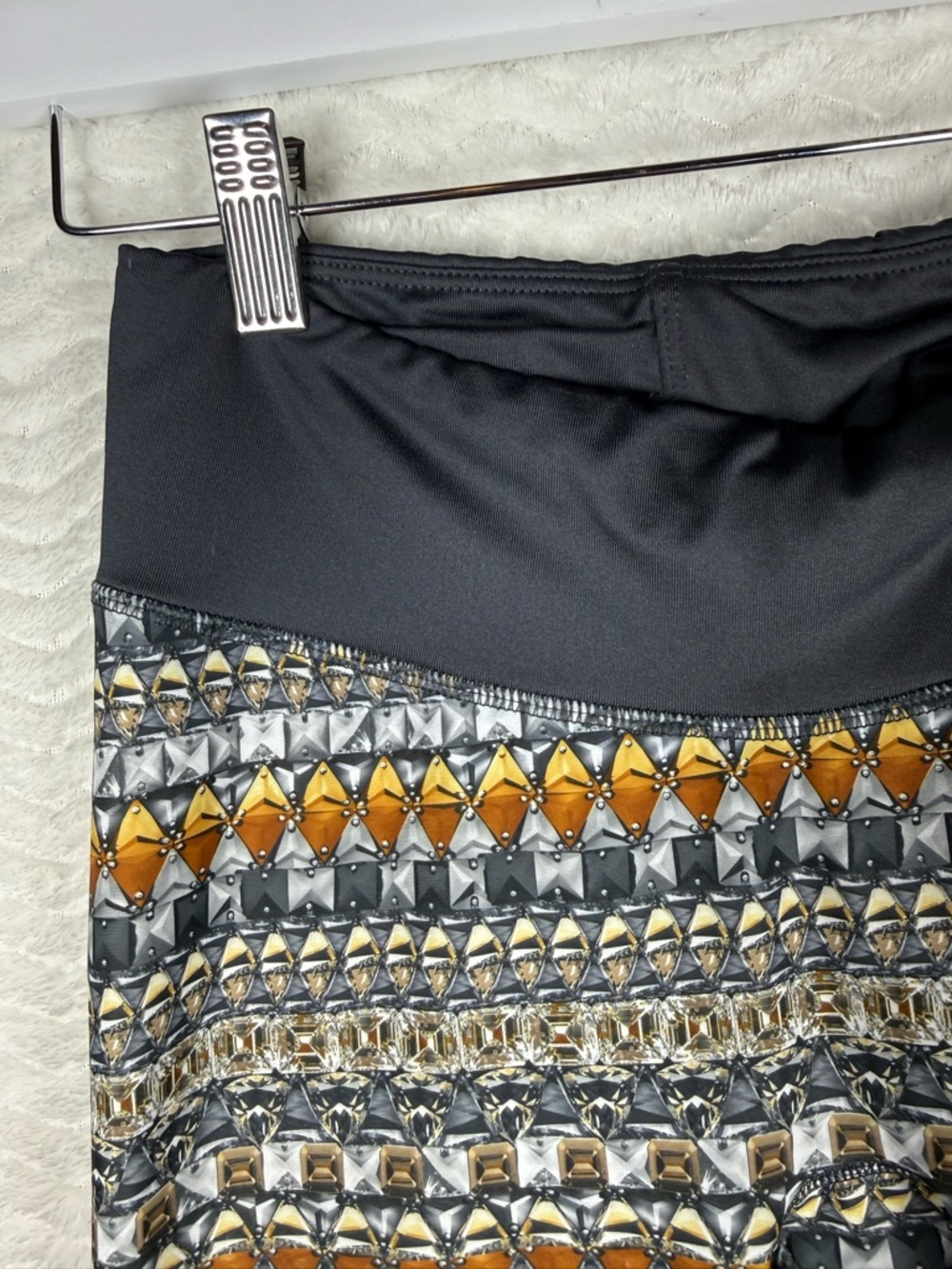 PRISMSPORT Black Waistband Geometric Patterned Leggings with Orange Accents - Picture 8 of 12